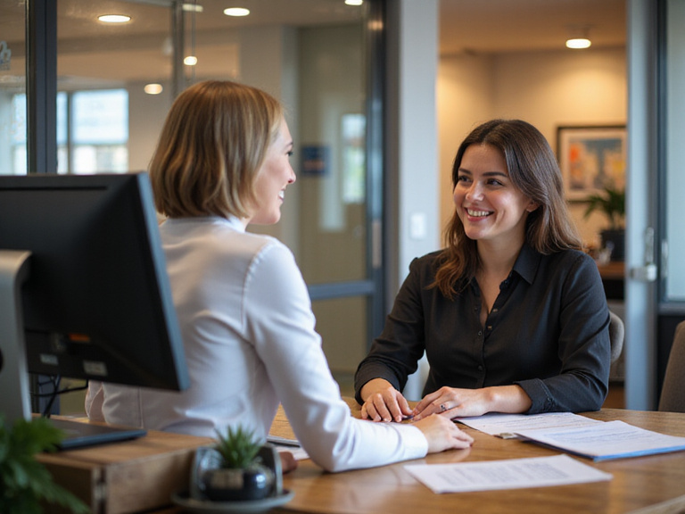 Customer service representative helping client