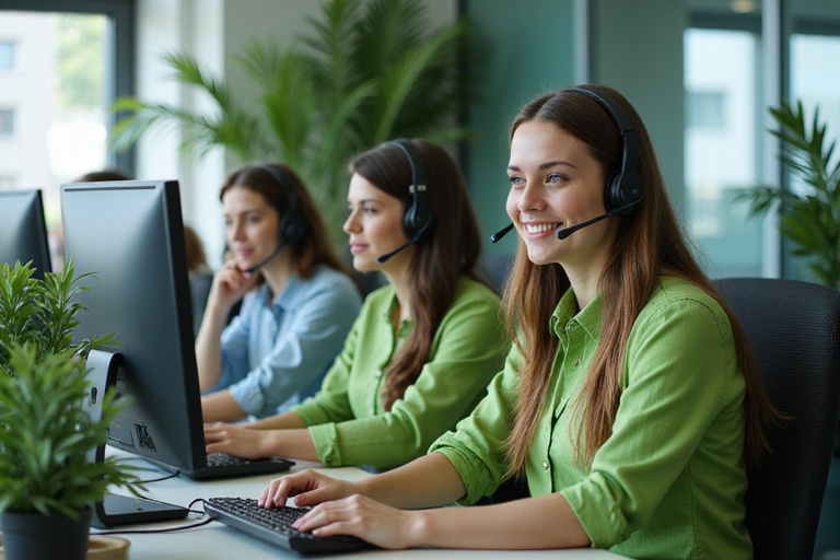 Customer support team working at computers